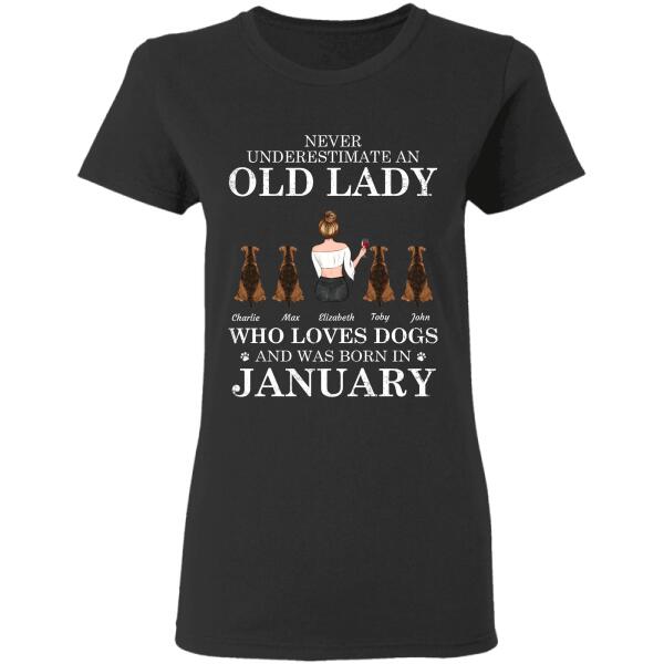 Never underestimate an Old Lady who loves dogs/cats and was born in Month Personalized Pet T-Shirt