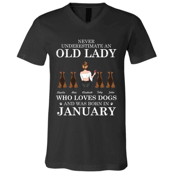 Never underestimate an Old Lady who loves dogs/cats and was born in Month Personalized Pet T-Shirt