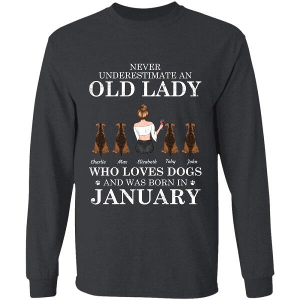 Never underestimate an Old Lady who loves dogs/cats and was born in Month Personalized Pet T-Shirt