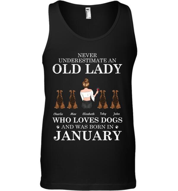 Never underestimate an Old Lady who loves dogs/cats and was born in Month Personalized Pet T-Shirt