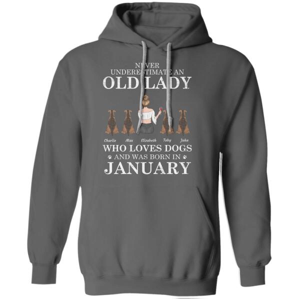 Never underestimate an Old Lady who loves dogs/cats and was born in Month Personalized Pet T-Shirt