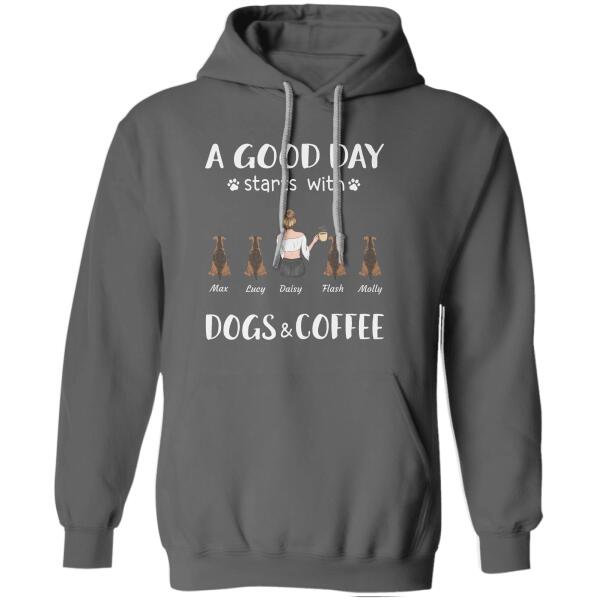 "A good day starts with dogs/cats & coffee" personalized T-Shirt
