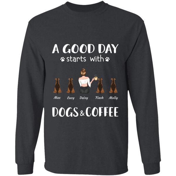 "A good day starts with dogs/cats & coffee" personalized T-Shirt