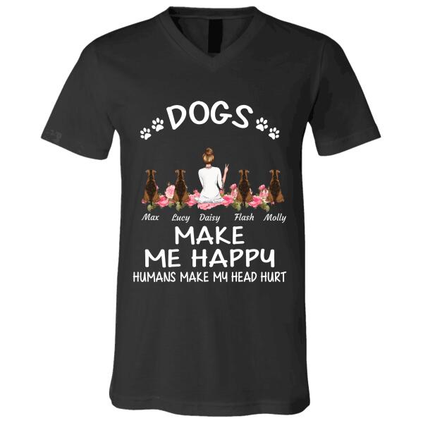 "Dogs/Cats Make Me Happy, Humans Make My Head Hurt" girl and dog, cat personalized T-shirt