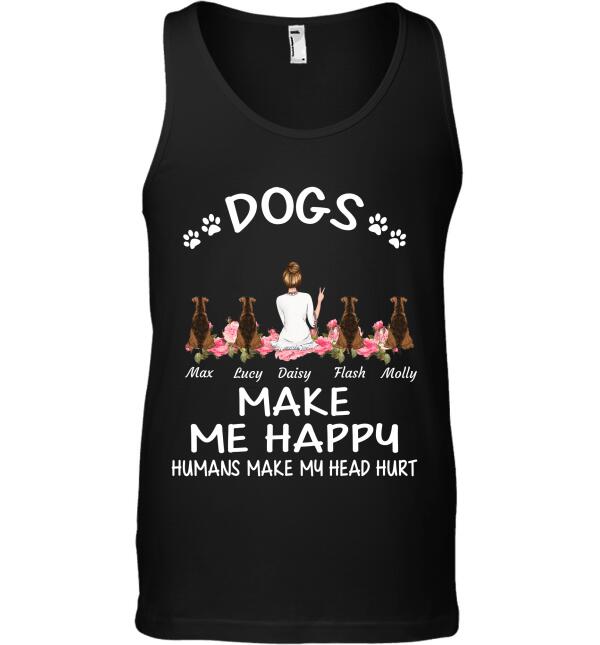"Dogs/Cats Make Me Happy, Humans Make My Head Hurt" girl and dog, cat personalized T-shirt
