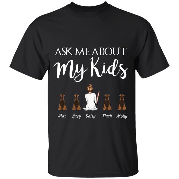 "Ask Me About My Kids" girl and dog, cat personalized T-Shirt