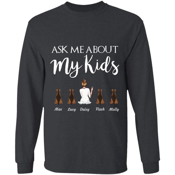 "Ask Me About My Kids" girl and dog, cat personalized T-Shirt