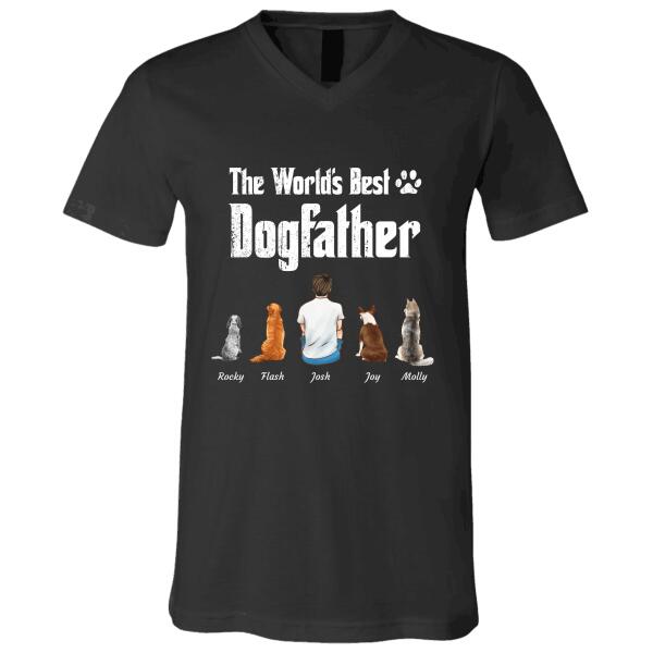 "The World's Best Dogfather" man and dog, cat personalized T-shirt