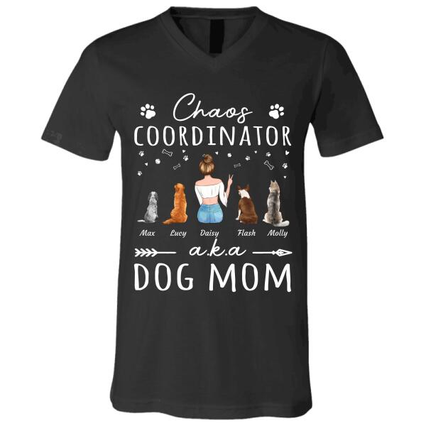 "Chaos Coordinator A.K.A Dog Mom" girl and dog, cat personalized T-Shirt