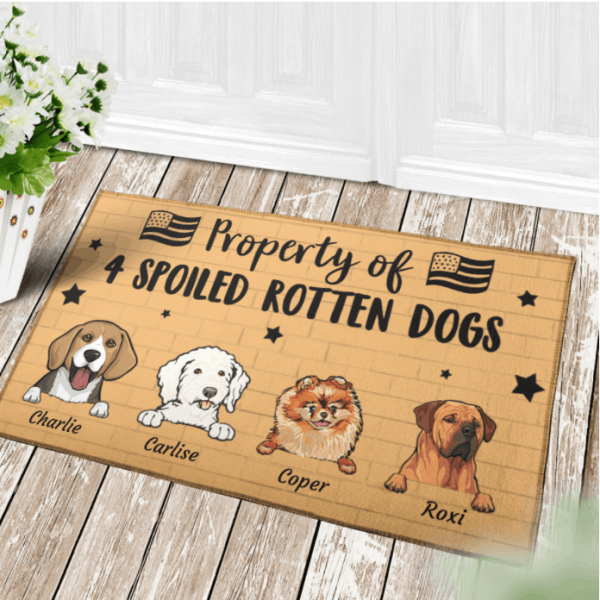 "Property Of 4/3/2 Spoiled Rotten Dogs" dog personalized doormat DM-GH01