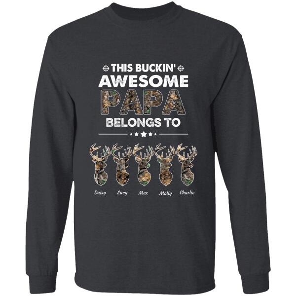 "This Buckin' Awesome PaPa belongs to" kid's name personalized T-Shirt TSTU111 Front