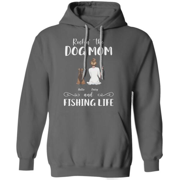 "Rockin' The Dog Mom/ Cat Mom And Fishing Life" girl and dog, cat personalized T-Shirt TS-HR72