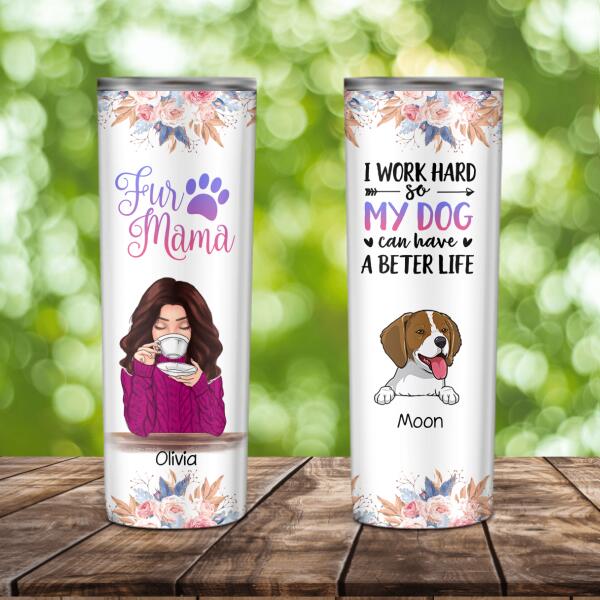 Fur Mama - Girl, Dog and Cat personalized skinny tumbler ST-GH06