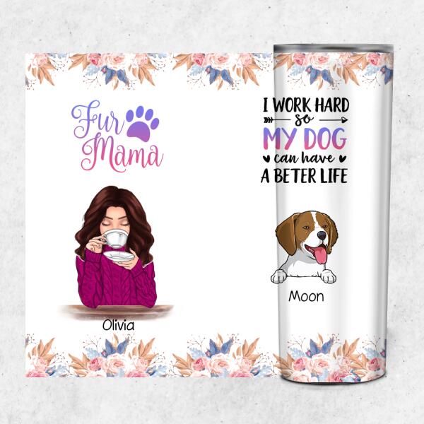 Fur Mama - Girl, Dog and Cat personalized skinny tumbler ST-GH06