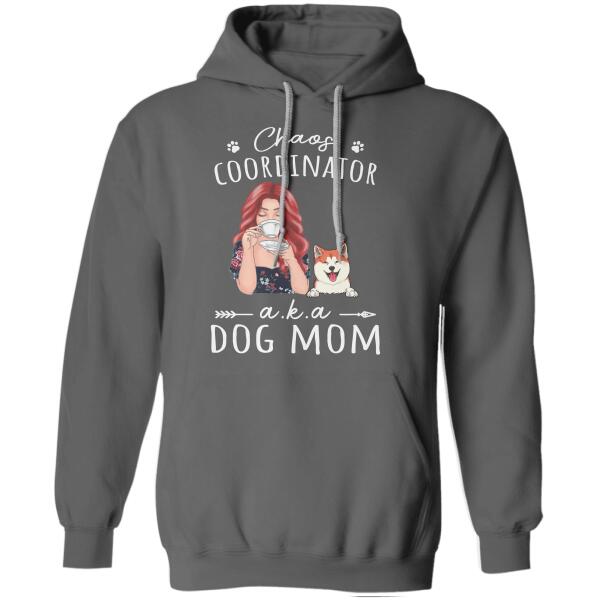 "Chaos Coordinator A.K.A Dog Mom/ Cat Mom" front girl and dog, cat personalized T-Shirt TS-HR81