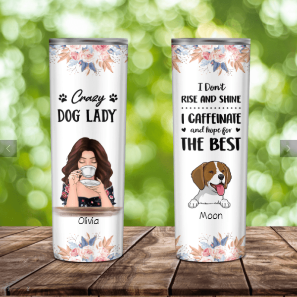 Crazy Dog/Cat/Fur Lady - Girl, Dog And Cat Personalized Skinny Tumbler ST-GH07