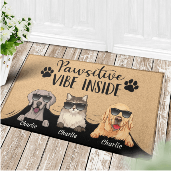 Pawsitive Vibe Inside - Dog and Cat personalized Doormat DM-HR03