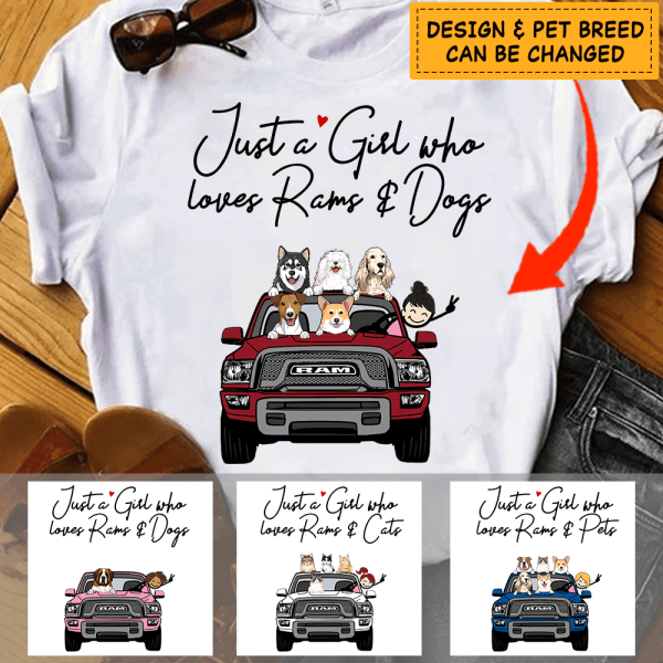 Just A Girl Who Loves Rams And Dogs/Cats girl, Ram, dog, cat personalized T-Shirt TS-HR128