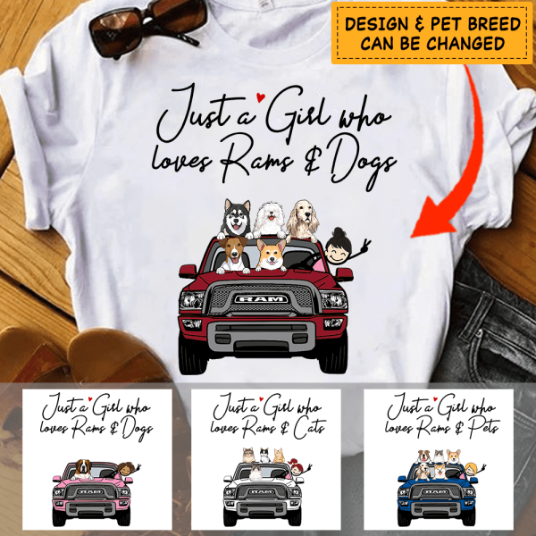 Just A Girl Who Loves Rams And Dogs Cats girl Ram dog cat personali CUSTOMA2Z