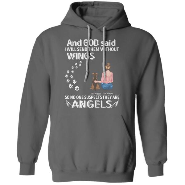And god said i will send them without wings - girl, dogs and cats  personalized T-Shirt black TS-TU187