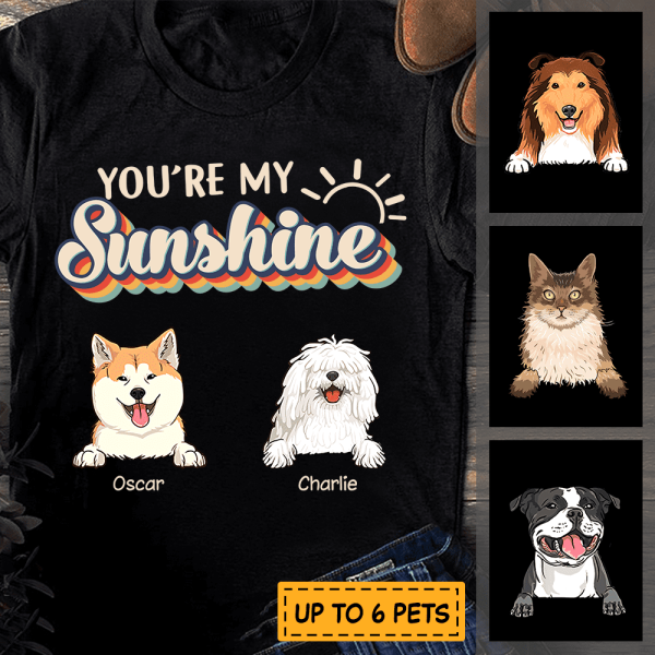 You Are My Sunshine Retro girl and dog, cat personalized T-Shirt TS-HR137