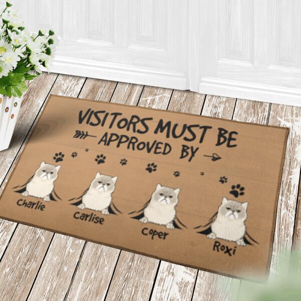 "Vistors must be approved by" cat personalized 30 x 18in doormat DMTU01