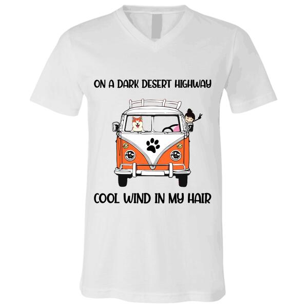 Dark Desert Highway Van, girl and dog, cat personalized T-Shirt TS-HR104