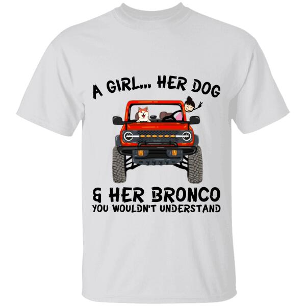 A girl, her dogs and her bronco dog, cat personalized T-Shirt TS-HR138