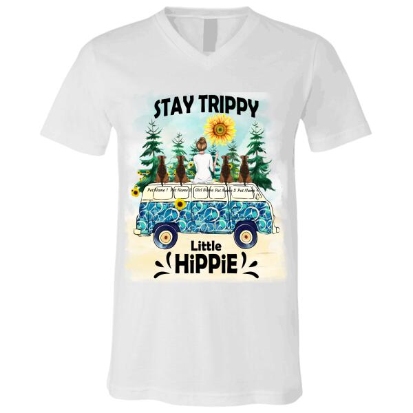 "Stay Trippy Little Hippie" girl and dog, cat personalized T-Shirt