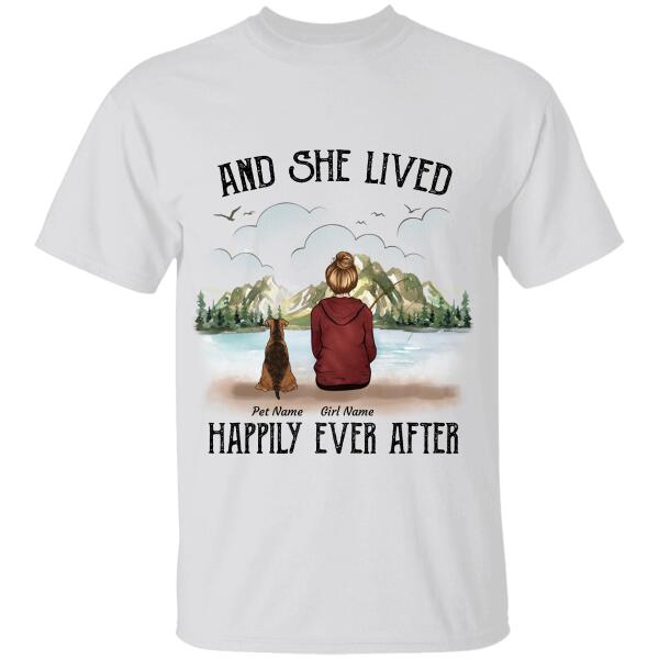 "And She Lived Happily Ever After" girl and dog, cat personalized T-Shirt TS-HR69
