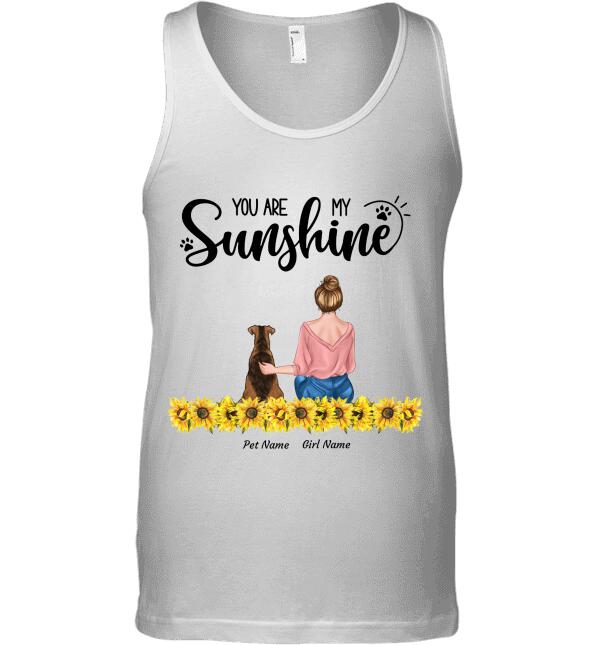 You Are My Sunshine Sunflower Hugging girl, dog, cat personalized T-Shirt TS-HR121A