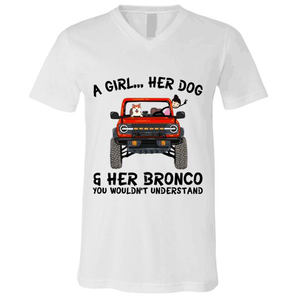 A girl, her dogs and her bronco dog, cat personalized T-Shirt TS-HR138