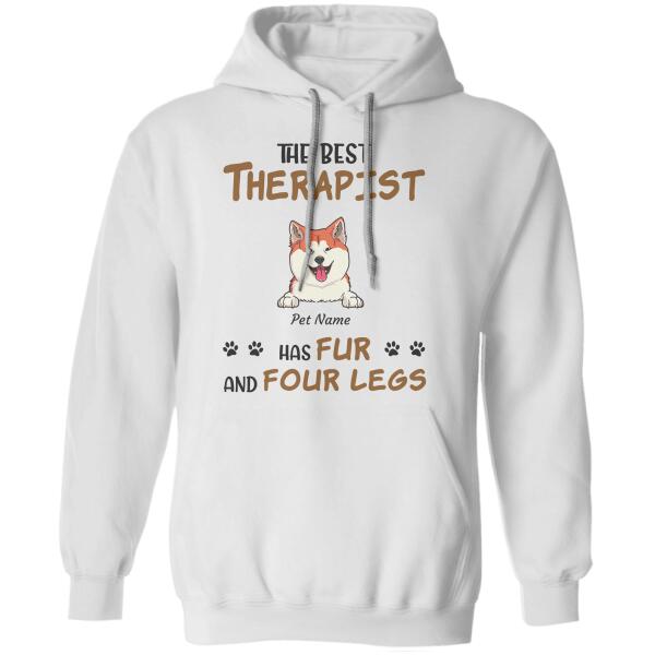"The best therapist has fur and four legs" dog personalized Shirt