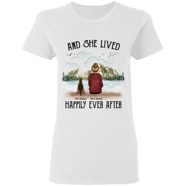"And She Lived Happily Ever After" girl and dog, cat personalized T-Shirt TS-HR69