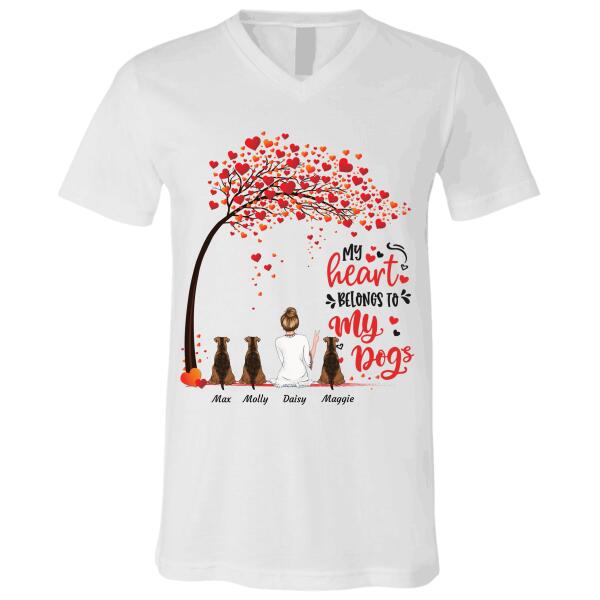 "My heart belongs to my dogs" girl and dog personalized T-Shirt