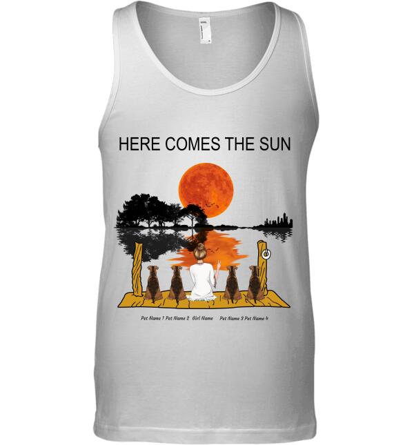 "Here comes the sun" girl and dog, cat personalized T-Shirt