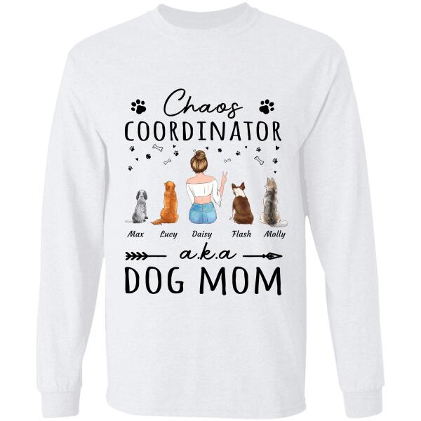 "Chaos Coordinator A.K.A Dog Mom" pink girl and dog personalized T-Shirt