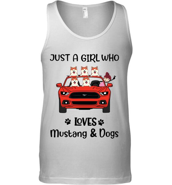 "Just A Girl Loves Mustang & Dogs" girl and dog personalized T-Shirt