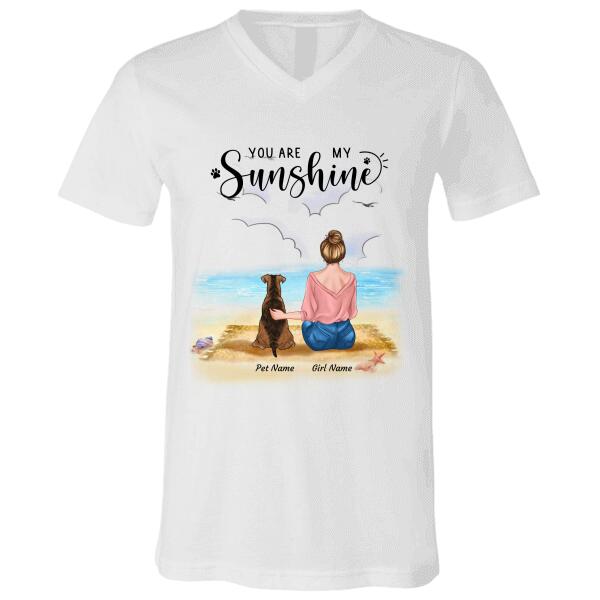 You Are My Sunshine On The Beach hugging girl, dog, cat personalized T-Shirt TS-HR119