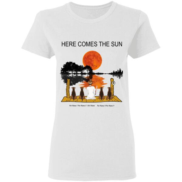 "Here comes the sun" girl and dog, cat personalized T-Shirt