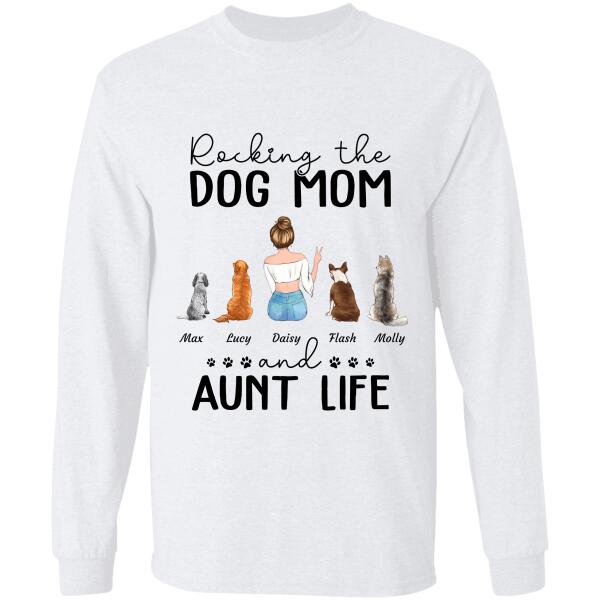 "Rocking The Dog Mom And Aunt Life" girl and dog, cat personalized T-Shirt