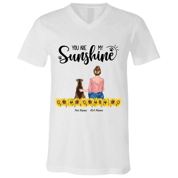 You Are My Sunshine Sunflower Hugging girl, dog, cat personalized T-Shirt TS-HR121A