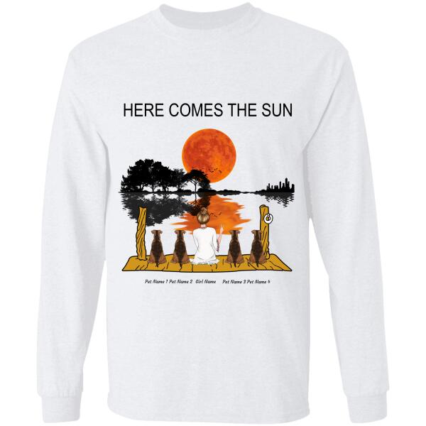 "Here comes the sun" girl and dog, cat personalized T-Shirt