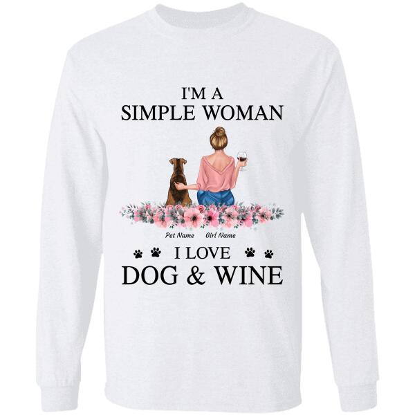 Simple Woman Loves Dogs and Wine girl, dog personalized T-Shirt TS-HR117