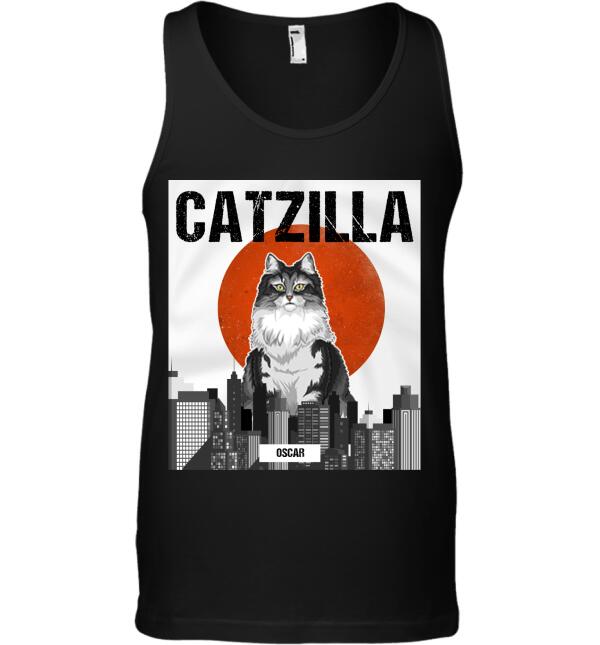 Catzilla sunset background cat personalized cat T-Shirt