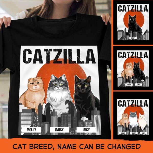 Catzilla sunset background cat personalized cat T-Shirt
