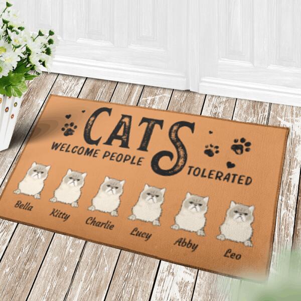 "Dogs and Cats welcome people tolerated" personalized doormat