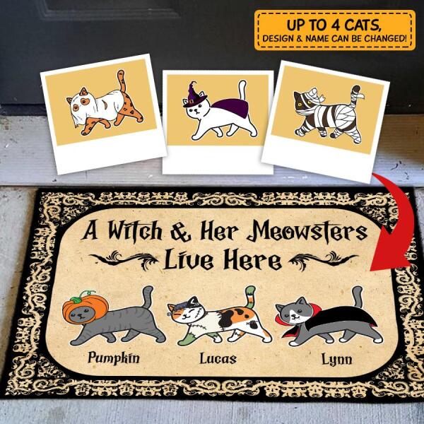 A Witch and Her Meowster Live Here Personalized Cat Doormat DM-GH04