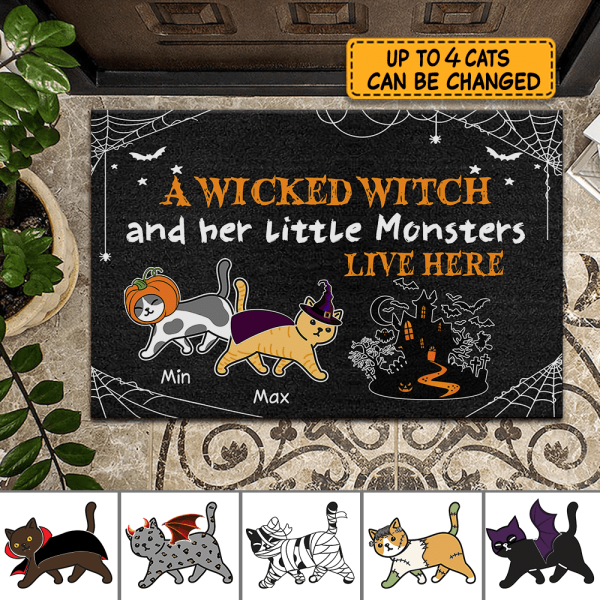 A wicked witch and her little monster Personalized Cat Doormat DM-TU09
