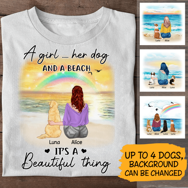 A girl, her dog and a beach  Personalized Dog T-Shirt TS-TU215
